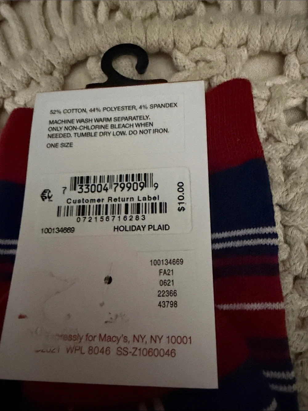 Club Room Red & Navy Plaid Crew Socks